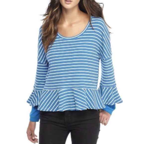 WE THE FREE Round Tee Blue White Top - Picture 1 of 6